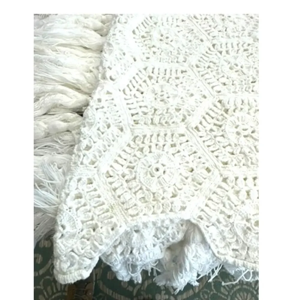 STUNNING, Vintage Large Handmade Crochet  Coverlet Tablecloth 96